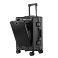 20 Inch Front Opening Carry On Luggage, Aluminium Frame Hard Shell Suitcase with Spinner Wheels, TSA Lock Cabin Travel Case-Black