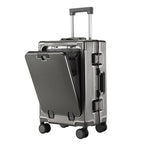 20 Inch Front Opening Carry On Luggage, Aluminium Frame Hard Shell Suitcase with Spinner Wheels, TSA Lock Cabin Travel Case-Dark Gray