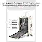 20 Inch Front Opening Carry On Luggage, Aluminium Frame Hard Shell Suitcase with Spinner Wheels, TSA Lock Cabin Travel Case-Dark Gray