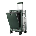 20 Inch Front Opening Carry On Luggage, Aluminium Frame Hard Shell Suitcase with Spinner Wheels, TSA Lock Cabin Travel Case-Green