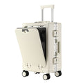 20 Inch Front Opening Carry On Luggage, Aluminium Frame Hard Shell Suitcase with Spinner Wheels, TSA Lock Cabin Travel Case-White