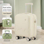 20 Inch Cute Carry On Suitcase, Hard Shell Cabin Luggage with USB Charging Port & Cup Holder, Lightweight Travel Trolley Case-Pearl White