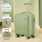 20 Inch Cute Carry On Suitcase, Hard Shell Cabin Luggage with USB Charging Port & Cup Holder, Lightweight Travel Trolley Case- Matcha Green