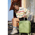 20 Inch Cute Carry On Suitcase, Hard Shell Cabin Luggage with USB Charging Port & Cup Holder, Lightweight Travel Trolley Case- Matcha Green