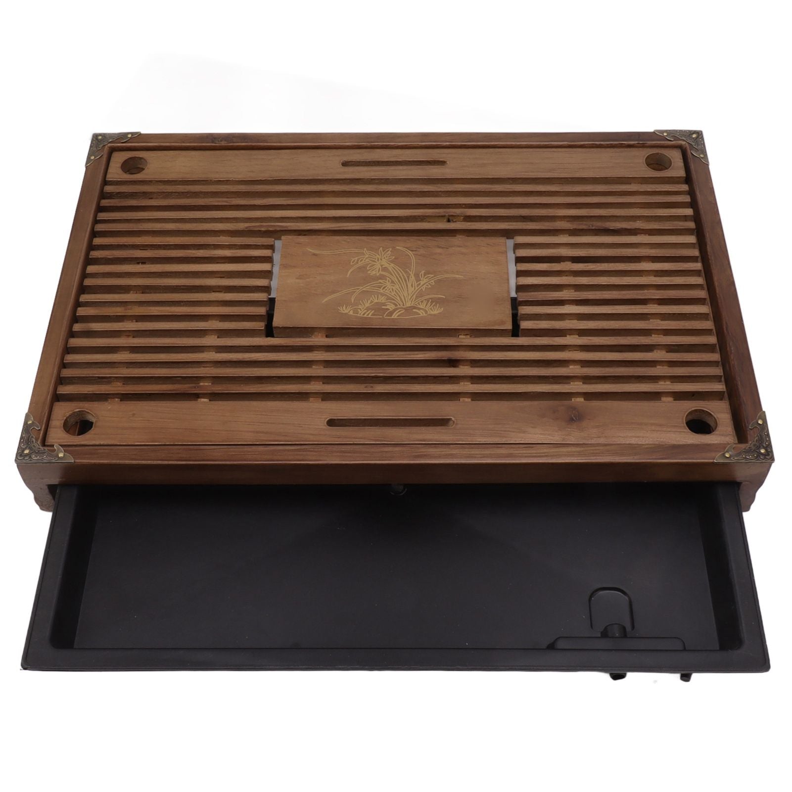 Gongfu Tea Tray Water Storage Drainage Home Decoration Ornament Serving Tray for Office Brown