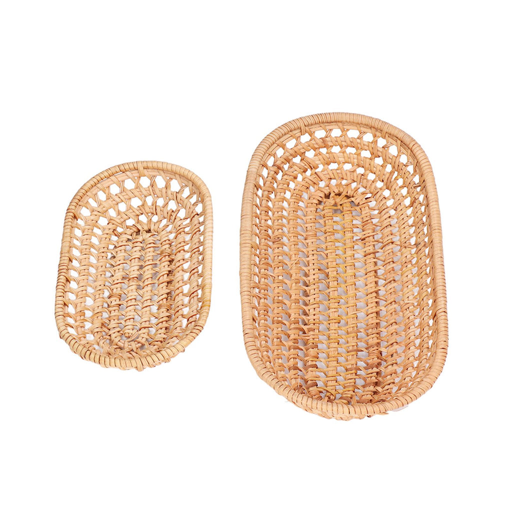 2pcs Bread Basket Handmade Rattan Storage Baskets for Bread Candy Biscuits Finger Food Fruit