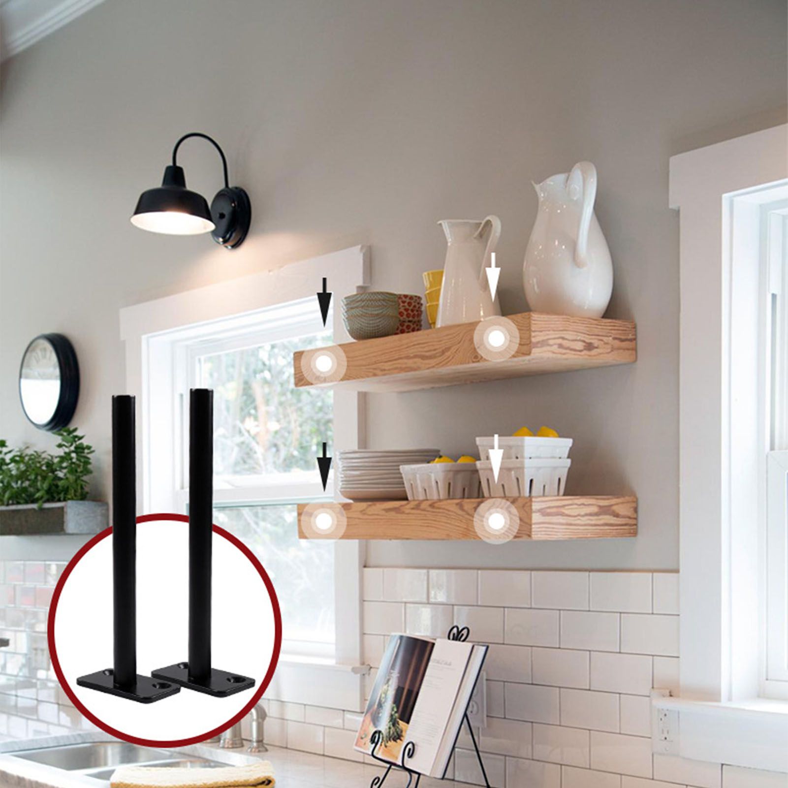 4 PCS Hidden Floating Shelf Bracket Round Wall Mount Shelf Supports Invisible Fixed Floating Holder A 01 2 Holes Black 150mm