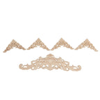 5Pcs Wooden Appliques Onlays Rubber Wood Carved 4 Corner Onlays and 1 Long Onlay for Cabinet Door Bed Wardrobe Furniture