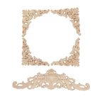 5Pcs Wooden Appliques Onlays Rubber Wood Carved 4 Corner Onlays and 1 Long Onlay for Cabinet Door Bed Wardrobe Furniture