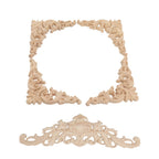 5Pcs Wooden Appliques Onlays Rubber Wood Carved 4 Corner Onlays and 1 Long Onlay for Cabinet Door Bed Wardrobe Furniture
