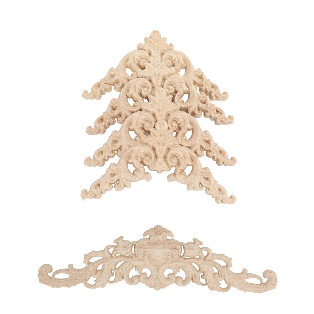 5Pcs Wooden Appliques Onlays Rubber Wood Carved 4 Corner Onlays and 1 Long Onlay for Cabinet Door Bed Wardrobe Furniture