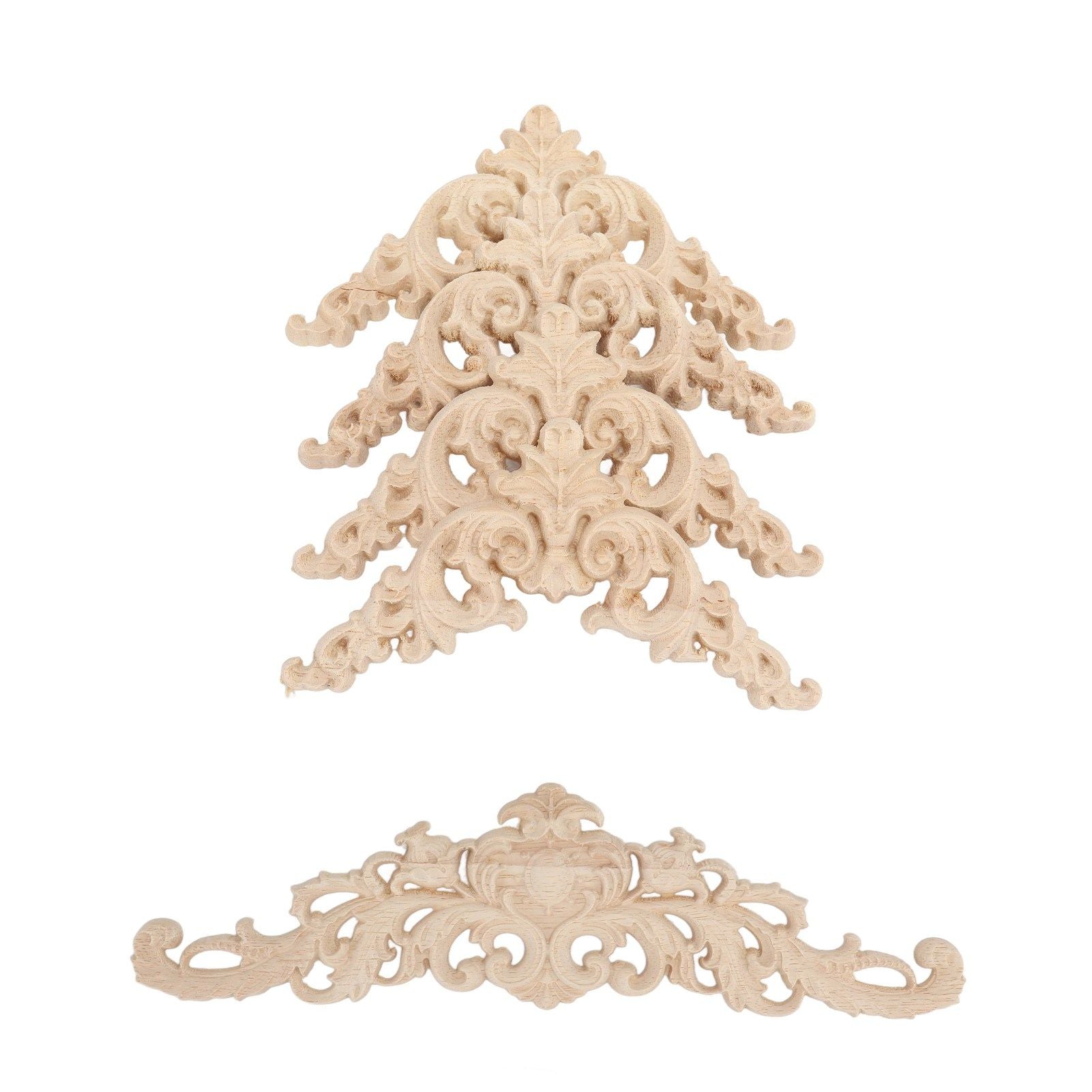 5Pcs Wooden Appliques Onlays Rubber Wood Carved 4 Corner Onlays and 1 Long Onlay for Cabinet Door Bed Wardrobe Furniture