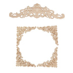 5Pcs Wooden Appliques Onlays Rubber Wood Carved 4 Corner Onlays and 1 Long Onlay for Cabinet Door Bed Wardrobe Furniture