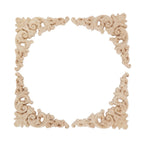 5Pcs Wooden Appliques Onlays Rubber Wood Carved 4 Corner Onlays and 1 Long Onlay for Cabinet Door Bed Wardrobe Furniture