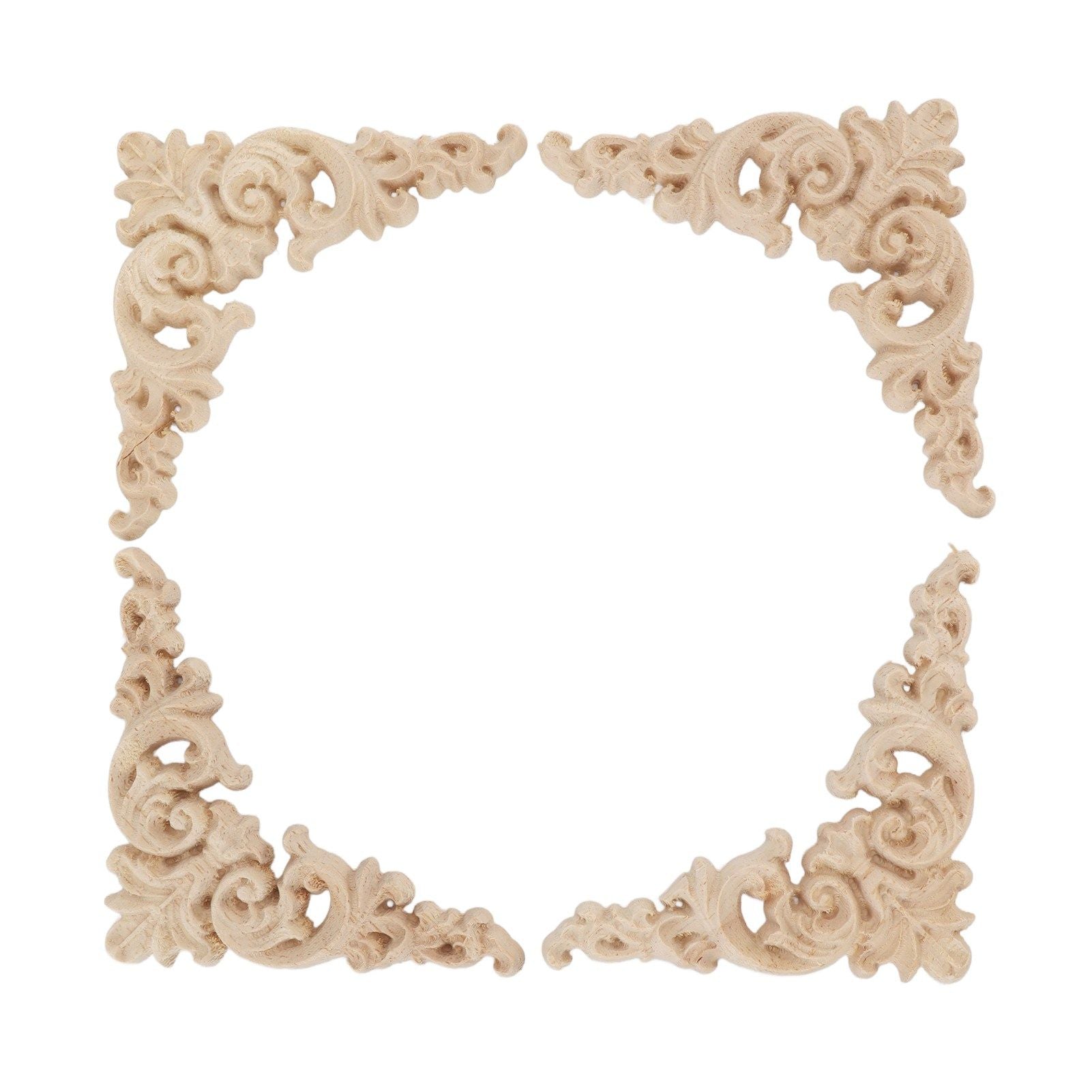 5Pcs Wooden Appliques Onlays Rubber Wood Carved 4 Corner Onlays and 1 Long Onlay for Cabinet Door Bed Wardrobe Furniture
