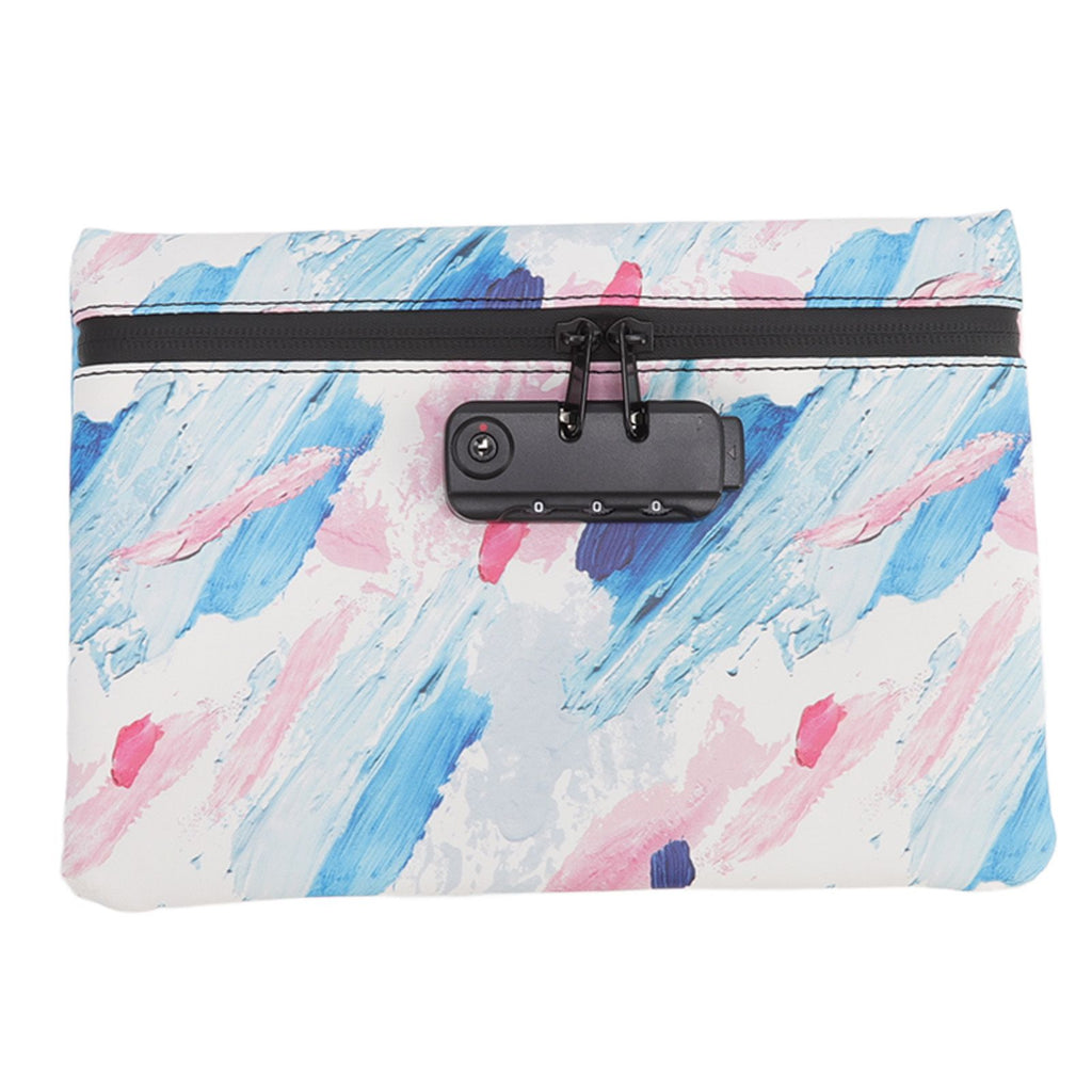 Smell Proof Bag PU Leather Reinforced Stitching Waterproof Zipper Closure Odor Proof Pouch with Password Lock Colorful