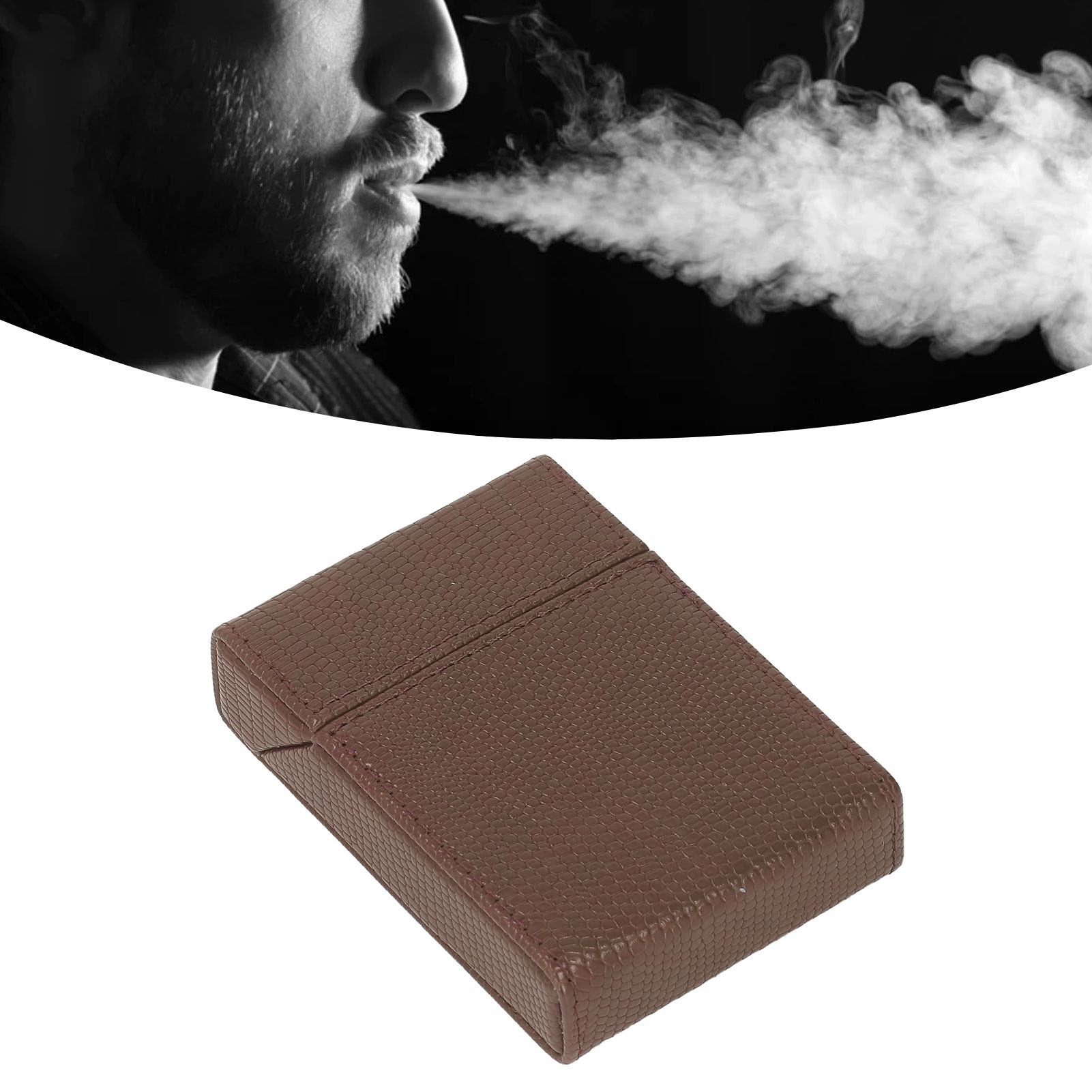 Men Cigarette Case for 20pcs Medium Cigarettes Box Lizard Stripe Portable Cigarette Case Coffee