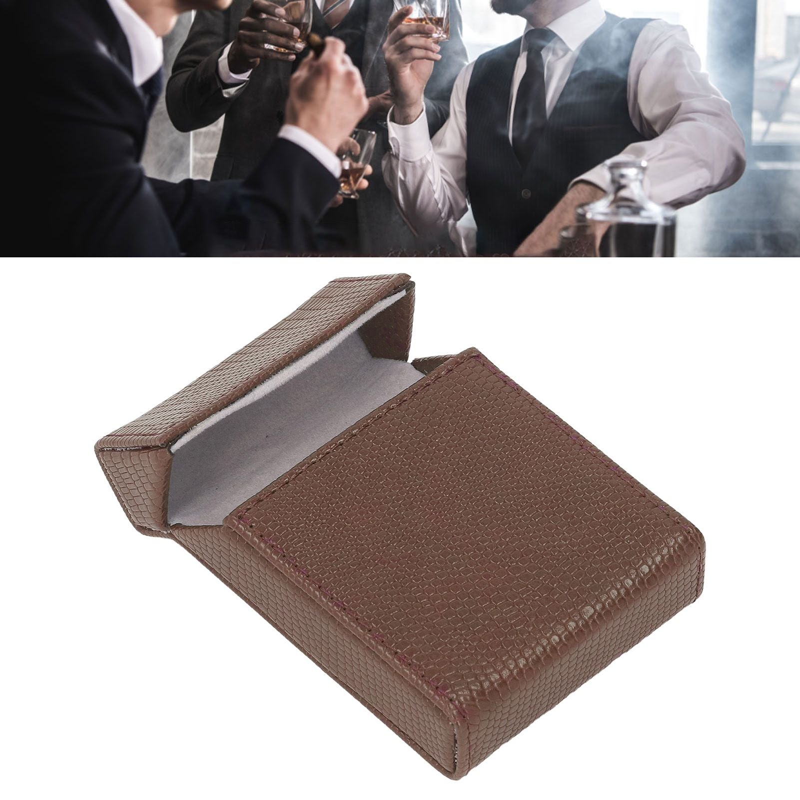 Men Cigarette Case for 20pcs Medium Cigarettes Box Lizard Stripe Portable Cigarette Case Coffee