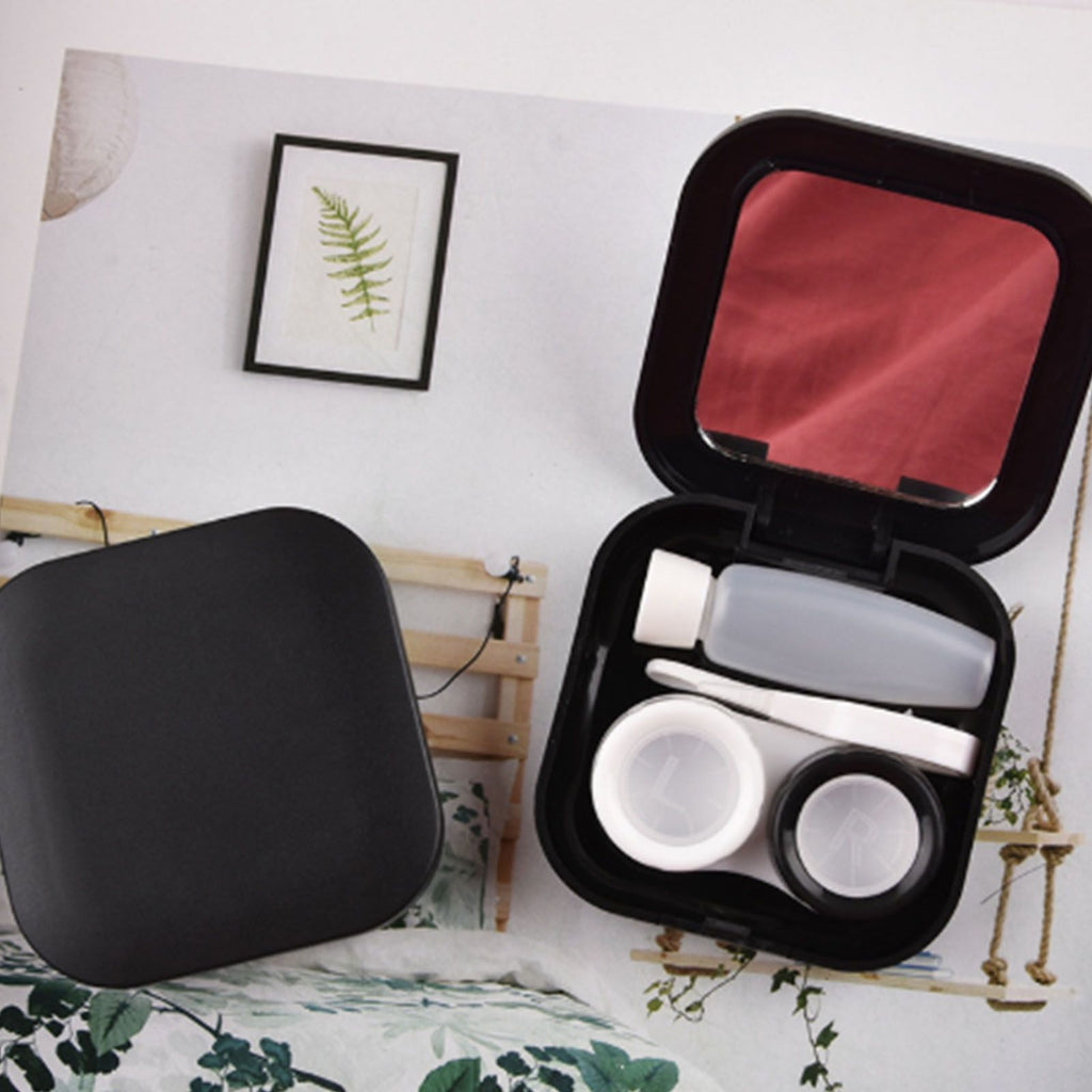 Contact Lens Box Plastic Leakage Proof Dustproof Portable Square Contact Lens Case Black