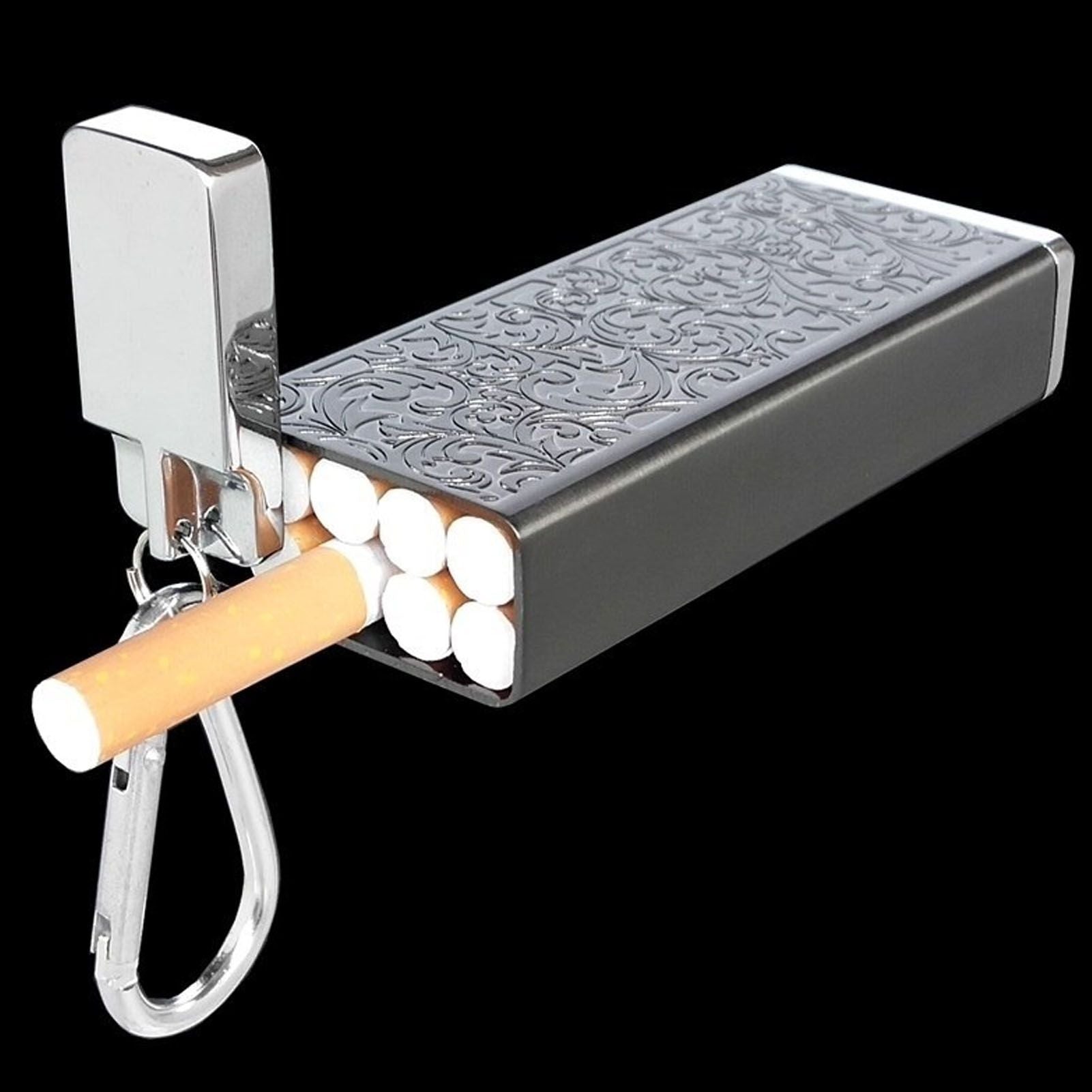Cigarette Case for 8pcs King Size Cigars Retro 3D Carving Impact Resistant Aluminum Cigarette Pocket Holder Silver