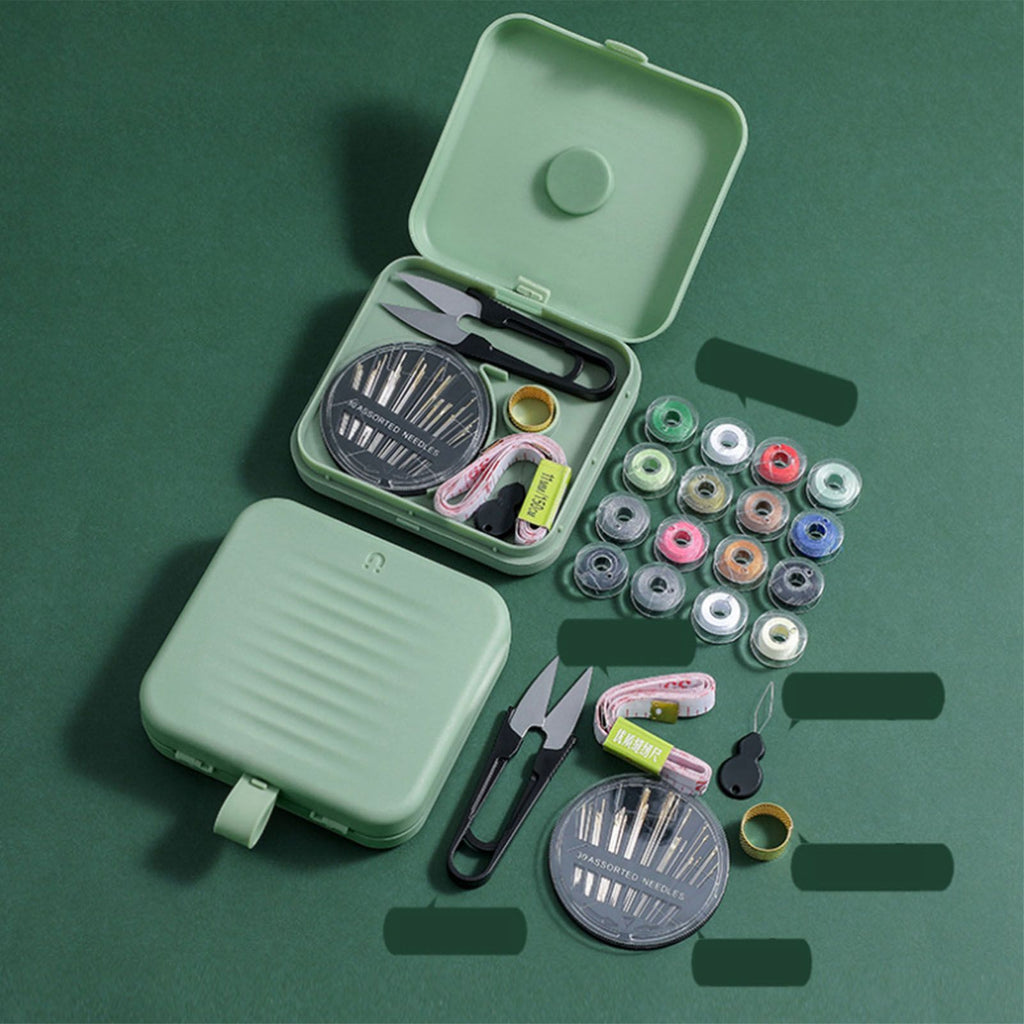 Magnetic Suction Sewing Box Portable Small Double Layer Magnetic Sewing Box Kit for Home Dormitory Travel Green