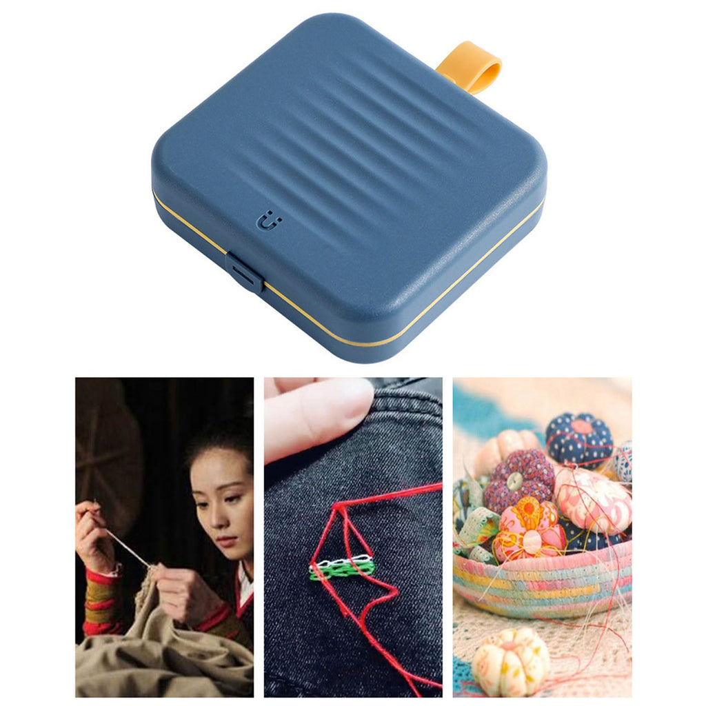 Magnetic Suction Sewing Box Portable Small Double Layer Magnetic Sewing Box Kit for Home Dormitory Travel Blue