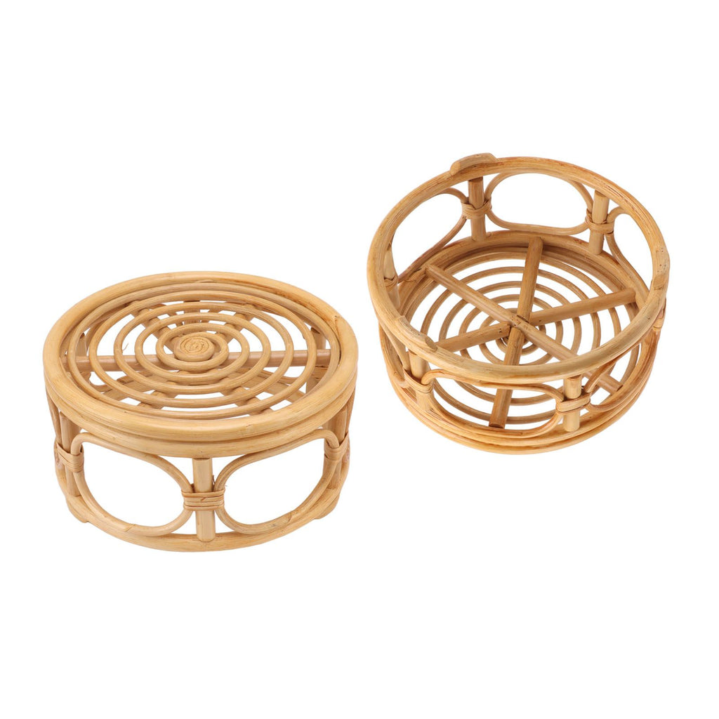 Rattan Indoor Plant Stand Round Shape Natural Plant Rack Handmade Rattan Planter Stand for Home Garden Yard Large