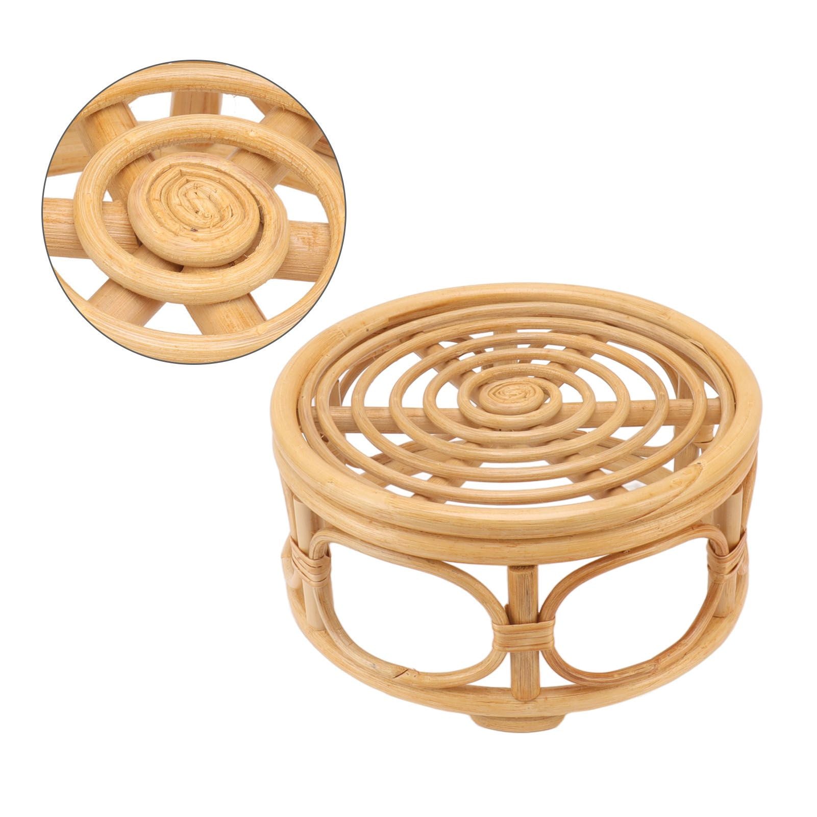 Rattan Indoor Plant Stand Round Shape Natural Plant Rack Handmade Rattan Planter Stand for Home Garden Yard Large