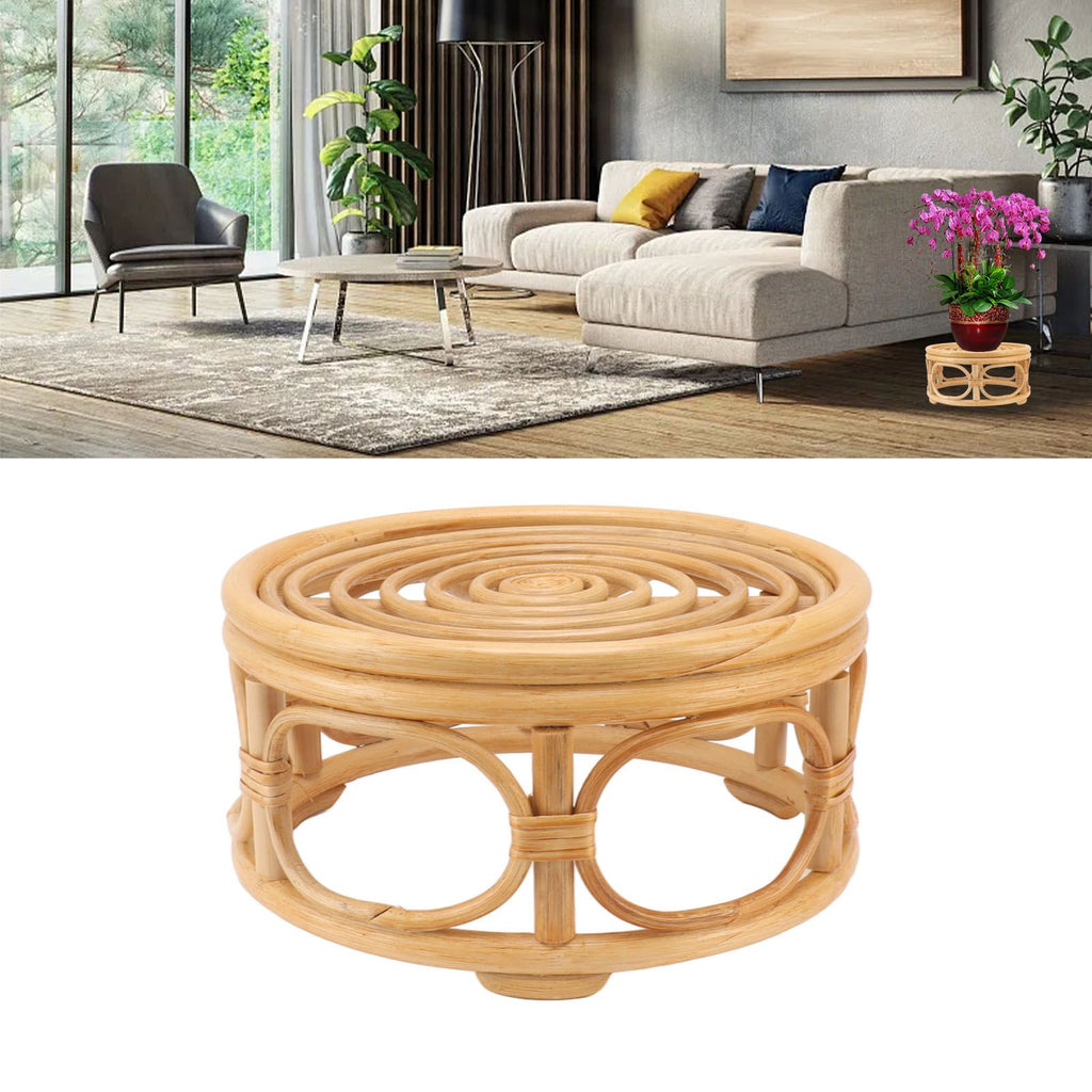 Rattan Indoor Plant Stand Round Shape Natural Plant Rack Handmade Rattan Planter Stand for Home Garden Yard Large