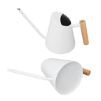Watering Can with Long Spout Rustproof Stainless Steel Watering Pot with Wooden Handle for Garden Bonsai Indoor Outdoor White