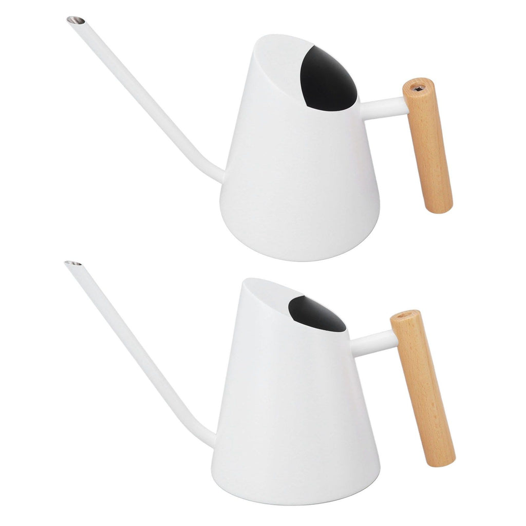 Watering Can with Long Spout Rustproof Stainless Steel Watering Pot with Wooden Handle for Garden Bonsai Indoor Outdoor White