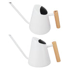 Watering Can with Long Spout Rustproof Stainless Steel Watering Pot with Wooden Handle for Garden Bonsai Indoor Outdoor White