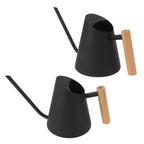 Watering Can with Long Spout Rustproof Stainless Steel Watering Pot with Wooden Handle for Garden Bonsai Indoor Outdoor Black