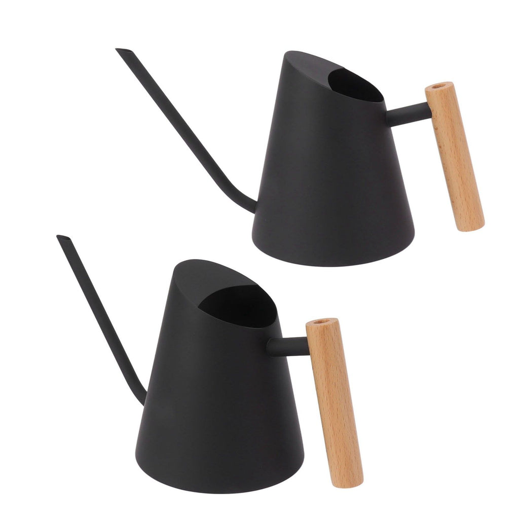 Watering Can with Long Spout Rustproof Stainless Steel Watering Pot with Wooden Handle for Garden Bonsai Indoor Outdoor Black