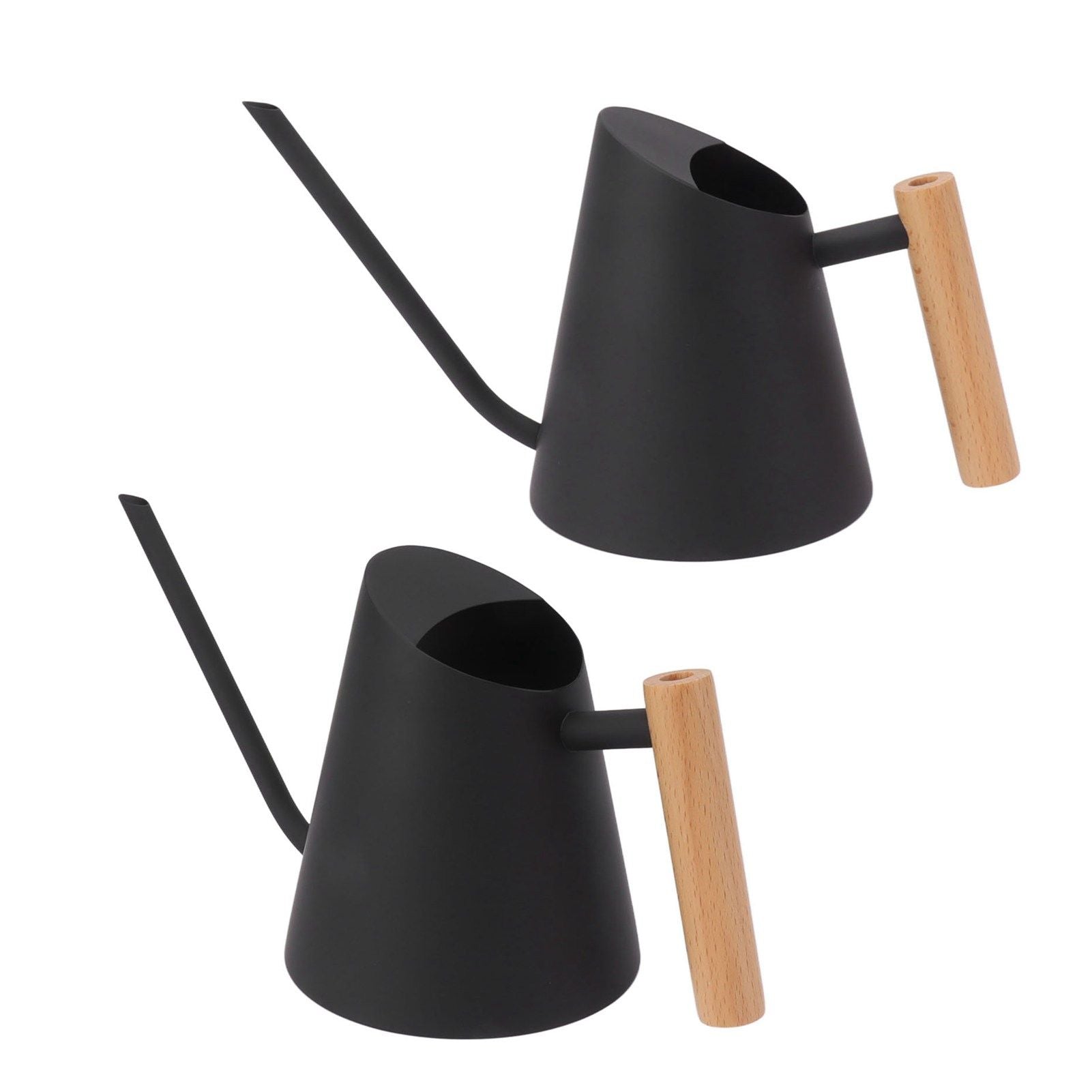 Watering Can with Long Spout Rustproof Stainless Steel Watering Pot with Wooden Handle for Garden Bonsai Indoor Outdoor Black