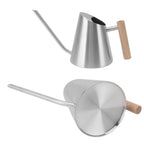 Watering Can with Long Spout Rustproof Stainless Steel Watering Pot with Wooden Handle for Garden Bonsai Indoor Outdoor Silver
