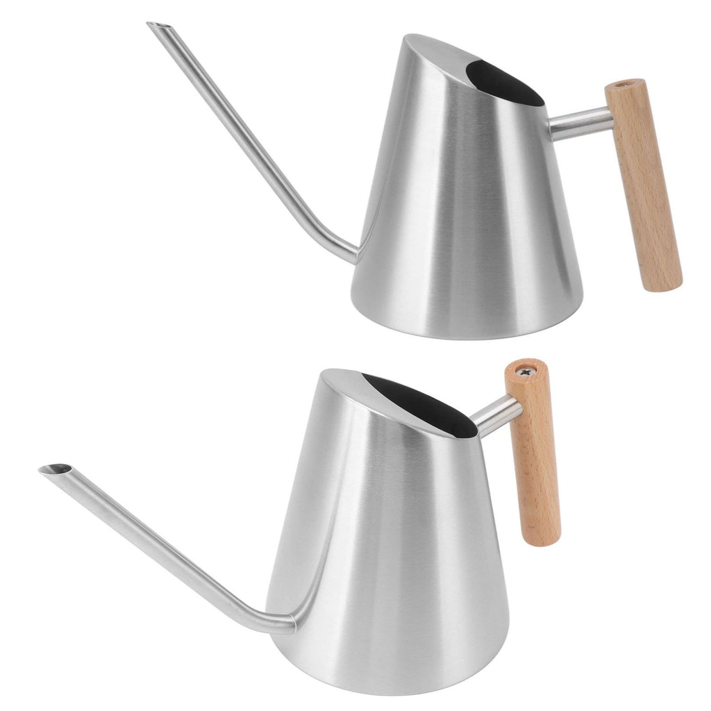 Watering Can with Long Spout Rustproof Stainless Steel Watering Pot with Wooden Handle for Garden Bonsai Indoor Outdoor Silver