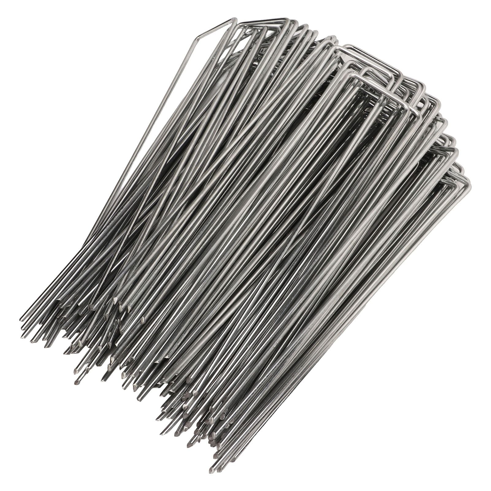 100Pcs U Shaped Garden Stakes Galvanized Steel Landscape Stakes Pins for Weed Barrier Sod Fabric Decorations Roughness 3mm/0.12in