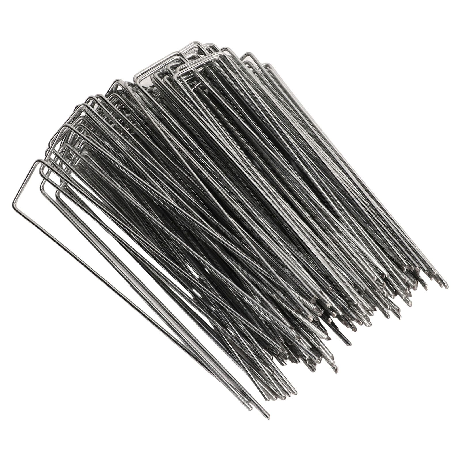 100Pcs U Shaped Garden Stakes Galvanized Steel Landscape Stakes Pins for Weed Barrier Sod Fabric Decorations Roughness 3mm/0.12in