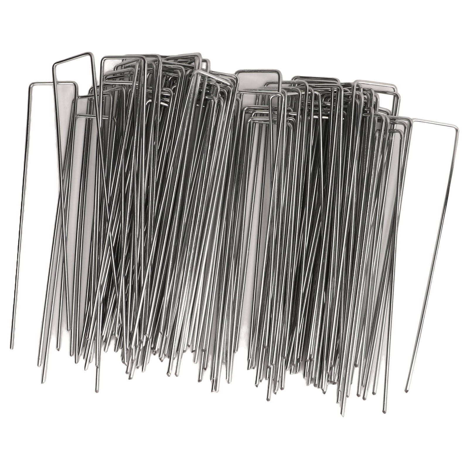 100Pcs U Shaped Garden Stakes Galvanized Steel Landscape Stakes Pins for Weed Barrier Sod Fabric Decorations Roughness 3mm/0.12in