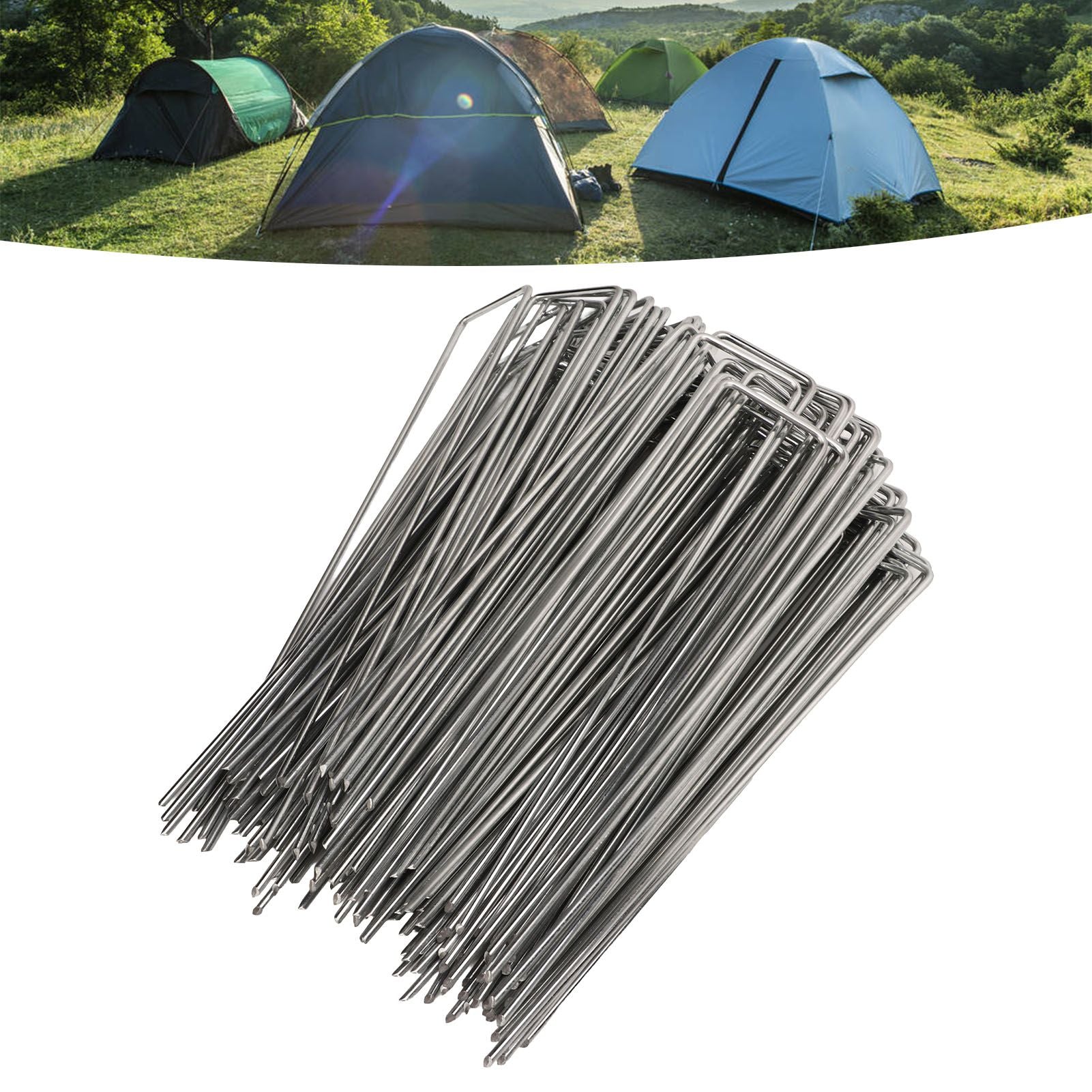 100Pcs U Shaped Garden Stakes Galvanized Steel Landscape Stakes Pins for Weed Barrier Sod Fabric Decorations Roughness 3mm/0.12in