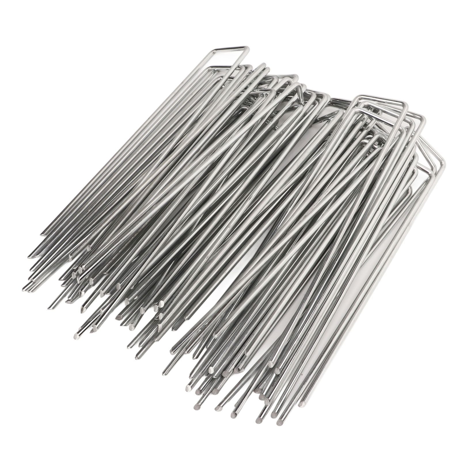 50Pcs Galvanized Steel Garden Stakes U Shaped Tent Stakes U Shaped Galvanized Landscape Pins Heavy Duty Yard Ground Pin 4x10cm 0.4mm Thickness