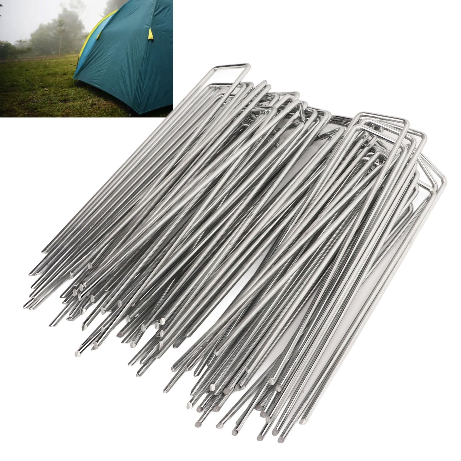 50Pcs Galvanized Steel Garden Stakes U Shaped Tent Stakes U Shaped Galvanized Landscape Pins Heavy Duty Yard Ground Pin 4x10cm 0.4mm Thickness