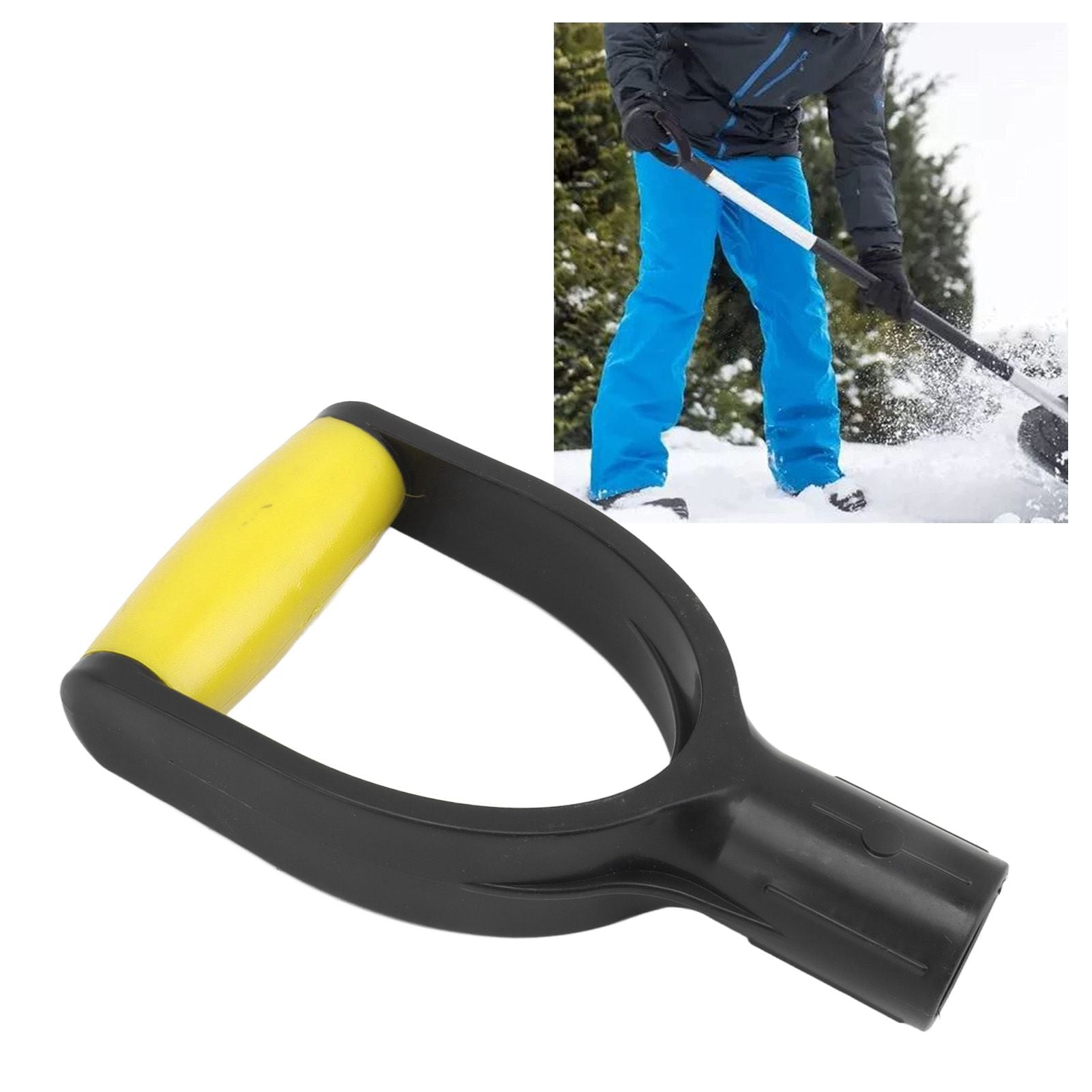 Shovel D Grip Handle 32mm Inner Diameter Silicone Grip Reinforcement Snow Shovel Handle Replacement for Digging Raking Tool Yellow Black