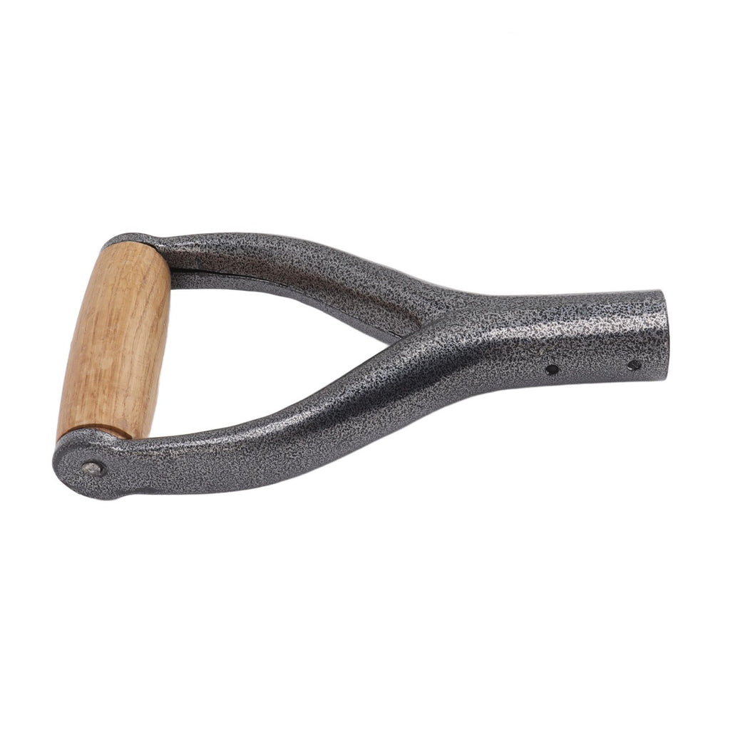 Shovel Handle Y Shaped 12.22in Inside Diameter Replacement Spade Handle with Wooden Grip for Garden Digging Raking Tool Silver