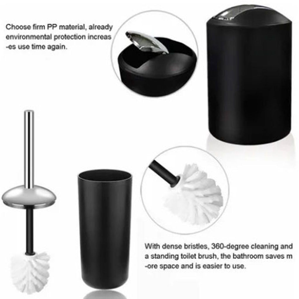 Trash Can Toothbrush Holder Set Toilet Brush Soap Box Lotion Dispenser Black Hotel Bathroom Accessories