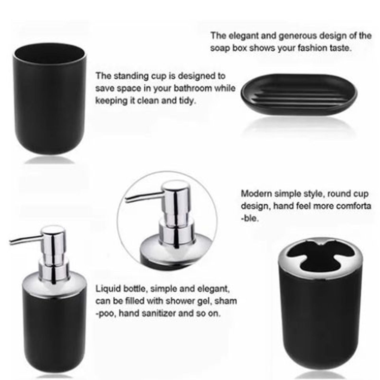 Trash Can Toothbrush Holder Set Toilet Brush Soap Box Lotion Dispenser Black Hotel Bathroom Accessories