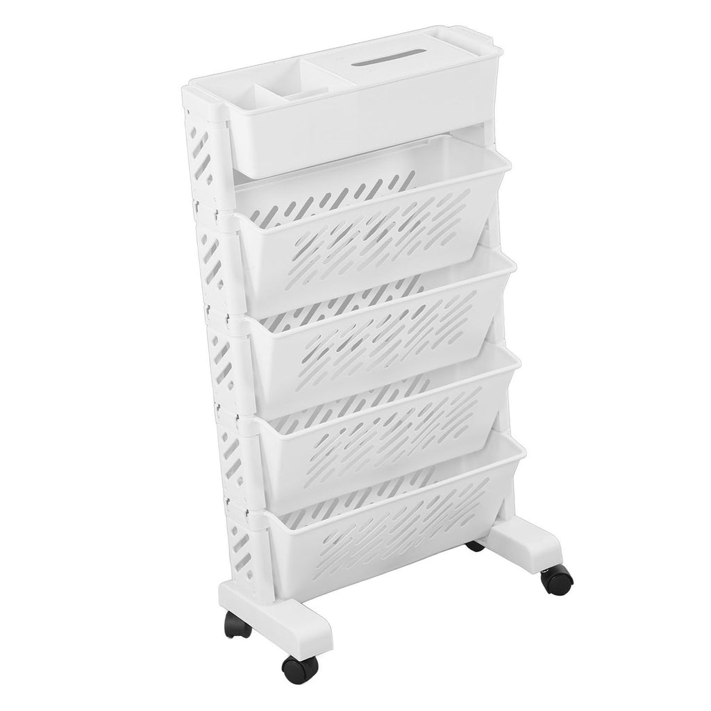 White Storage Organizer Shelf Removable Plastic Movable Bookshelf for Home Study Room 5 Layer
