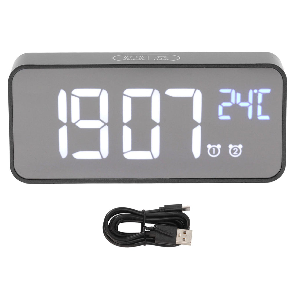 LED Mirror Digital Alarm Clock Large Screen Intelligent Brightness Adjust Snooze Function Power Off Memory 13 Songs for Home