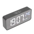 LED Mirror Digital Alarm Clock Large Screen Intelligent Brightness Adjust Snooze Function Power Off Memory 13 Songs for Home